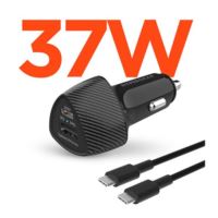 HyperGear SpeedBoost 25W USB-C & 12W USB Fast Car Charger with PPS & 4 FT USB-C Cable - Black