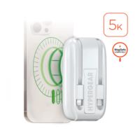 5,000mAh Mag Grip Go Magnetic Wireless Fast Charge Power Bank with Built-In Cables White