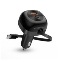 Hypergear SpeedBoost 3-in-1 Fast Car Charger with Retractable 30W USB-C PD Cable - Black
