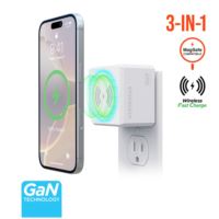 MaxCharge 3-in-1 Magnetic Wireless Fast Charger with Dual USB-C PD Output - White