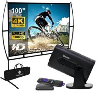 Emerson Mini LED Projector, 100" portable screen & Roku Streaming stick