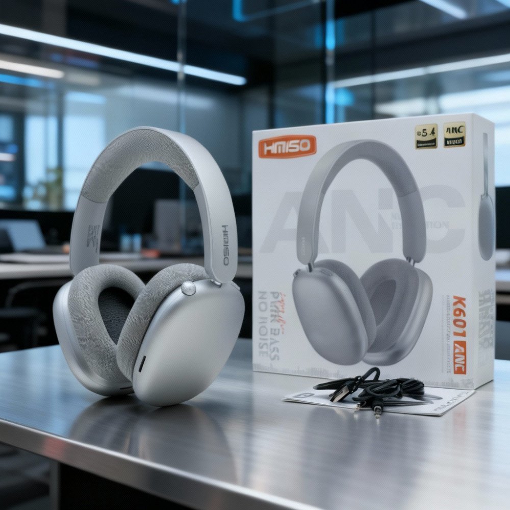 Over-Ear Bluetooth Wireless Surround Sound Headphones with Active Noise Cancellation and Micro SD Card Slot K601ANC (Silver)