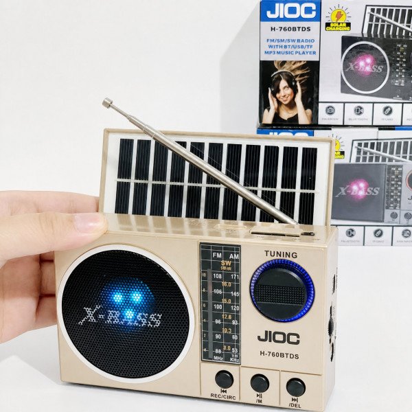 MP3 Player Portable Solar Bluetooth Speaker with AM/FM/SW Radio (Champagne Gold)