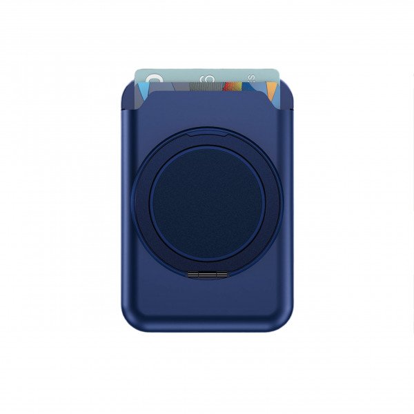 Slide-in Card Slot Magsafe Wallet with 360 Rotation Magnetic Ring Stand (Blue)