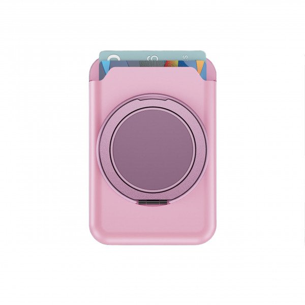 Slide-in Card Slot Magsafe Wallet with 360 Rotation Magnetic Ring Stand (Pink)