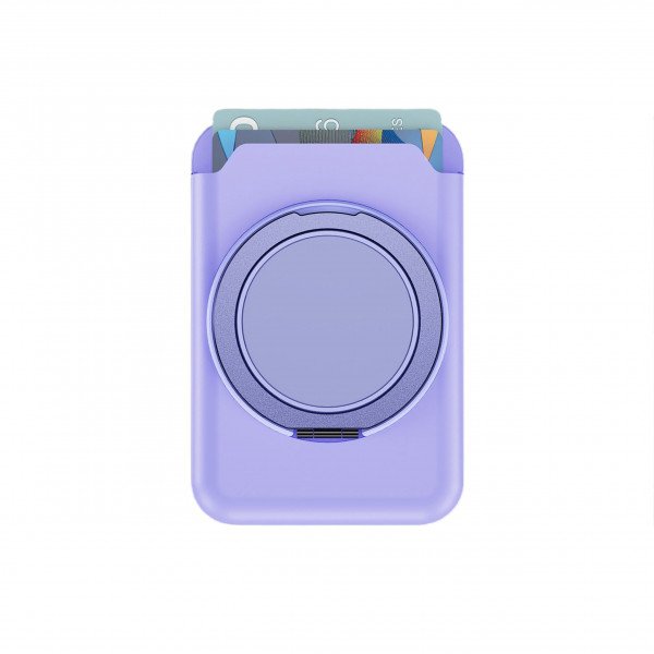 Slide-in Card Slot Magsafe Wallet with 360 Rotation Magnetic Ring Stand (Purple)