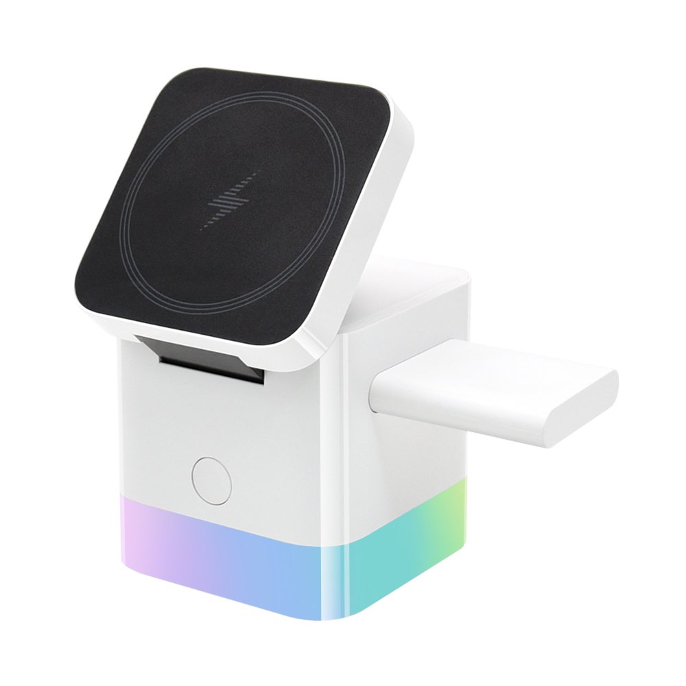 15W 3-in-1 Magnetic Wireless Charger Dock with Non-Slip Pads and RGB Ambient Lighting for iPhone AirPods Apple Watch (White)