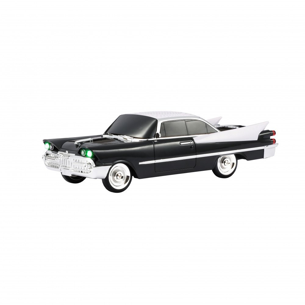 Retro 1959 Classic Car Shaped Bluetooth Speaker with LED Lights, FM Radio & USB-C Port WS1965 (Black)