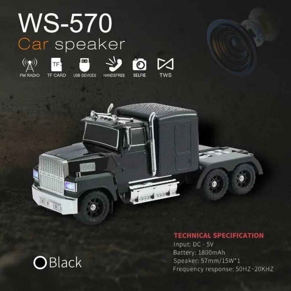 Bluetooth Semi Truck Speaker – Wireless Car Design with LED Lights, Loud Sound & FM Radio WS570 (Black)