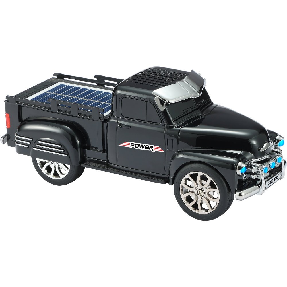 Off-Road Truck Style Bluetooth Speaker with Solar Charging, LED Lights & Moving Wheels WS695 (Black)
