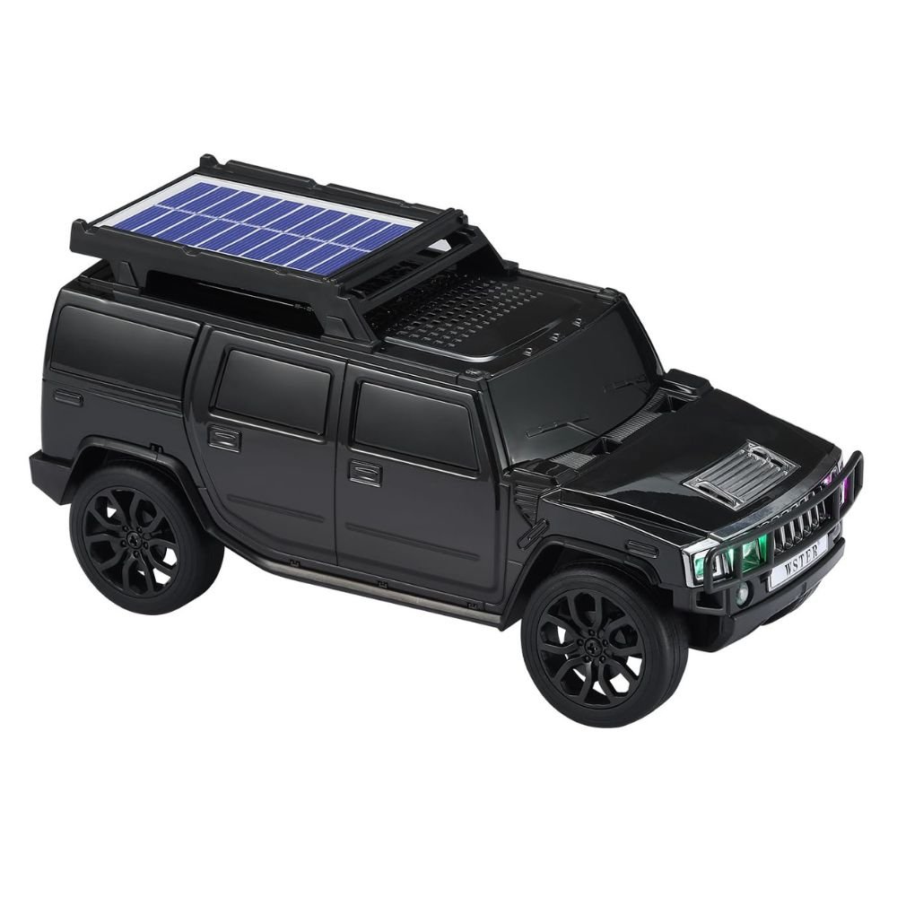 Boxy SUV-Inspired Bluetooth Speaker with Solar Charging, LED, FM Radio & Moving Wheels WS696 (Black)