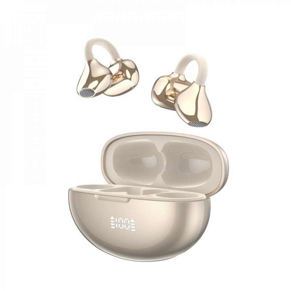 Bone Conduction Bluetooth Wireless Clip-On Headset with Battery Display YXG-30 for Universal Cell Phone And Bluetooth Device (Gold)