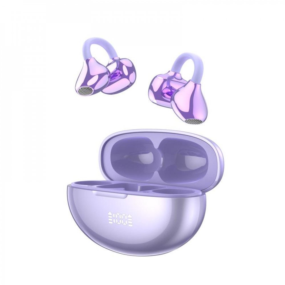 Bone Conduction Bluetooth Wireless Clip-On Headset with Battery Display YXG-30 for Universal Cell Phone And Bluetooth Device (Purple)