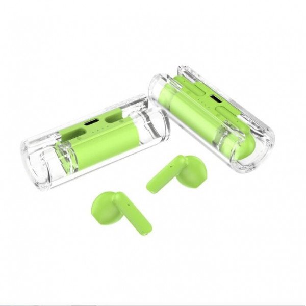 Chic Tube Design Wireless TWS Earbuds Headset: Lipstick Shape, Fashion Colors with Charging Case BW07 for Universal Cell Phone And Bluetooth Device (Green)
