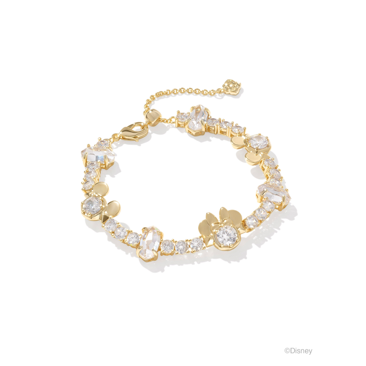 Disney Gold Mickey and Minnie Mouse Tennis Bracelet in White CZ