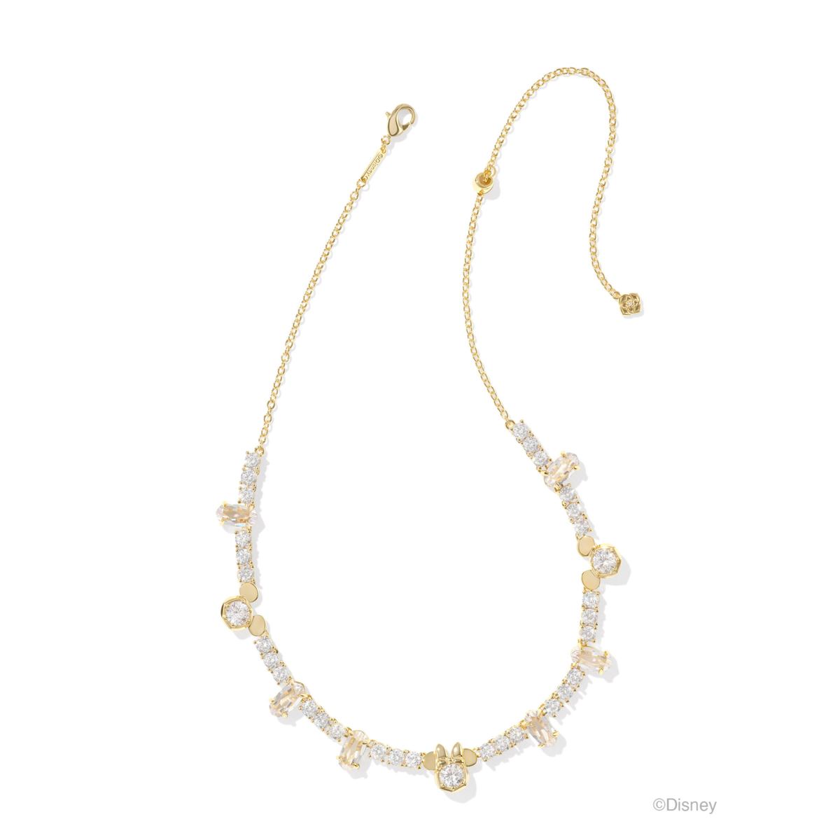 Disney Gold Mickey and Minnie Mouse Tennis Necklace in White CZ