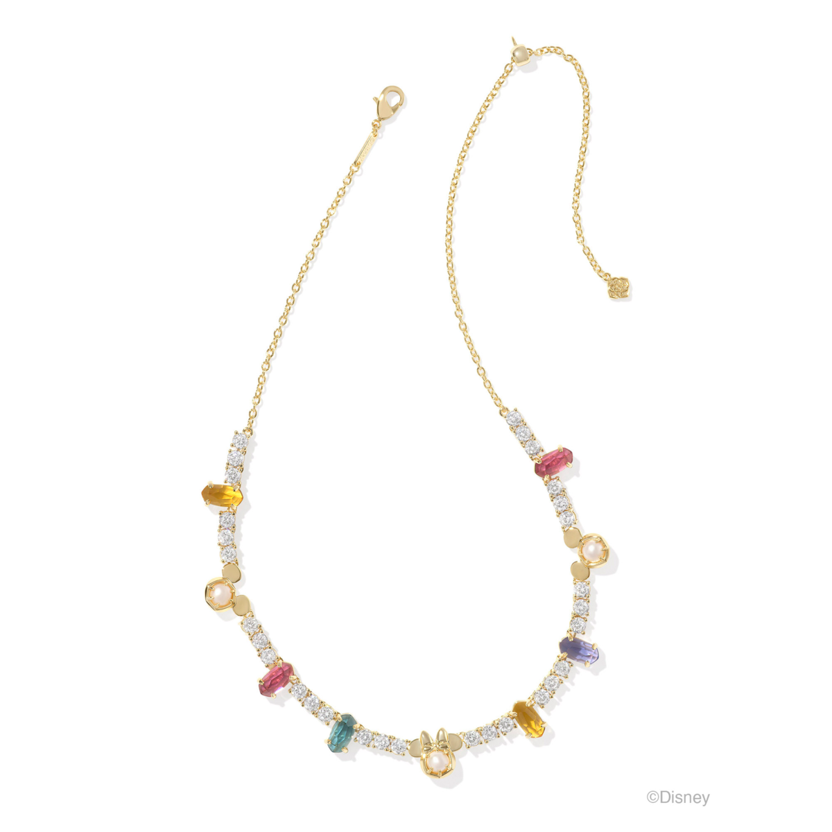 Disney Gold Mickey and Minnie Mouse Tennis Necklace in Multi Mix