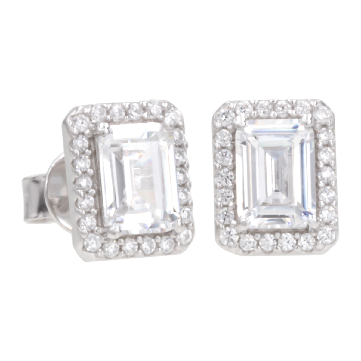 Emerald-Cut Cubic Zirconia Halo Earrings