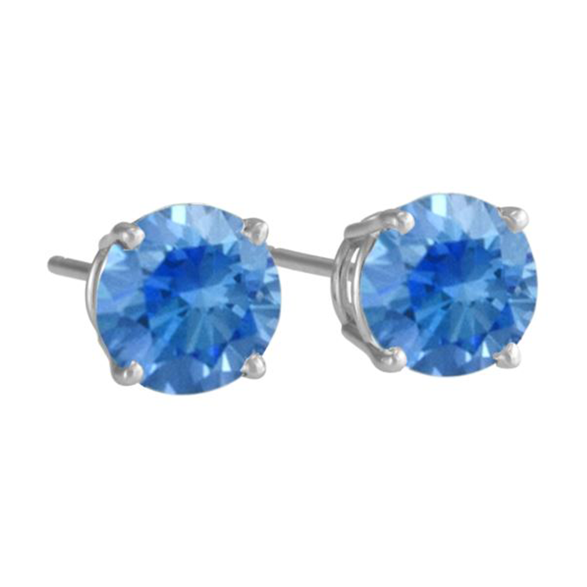 Sterling Silver Cubic Zirconia Blue Royal Stud Earrings