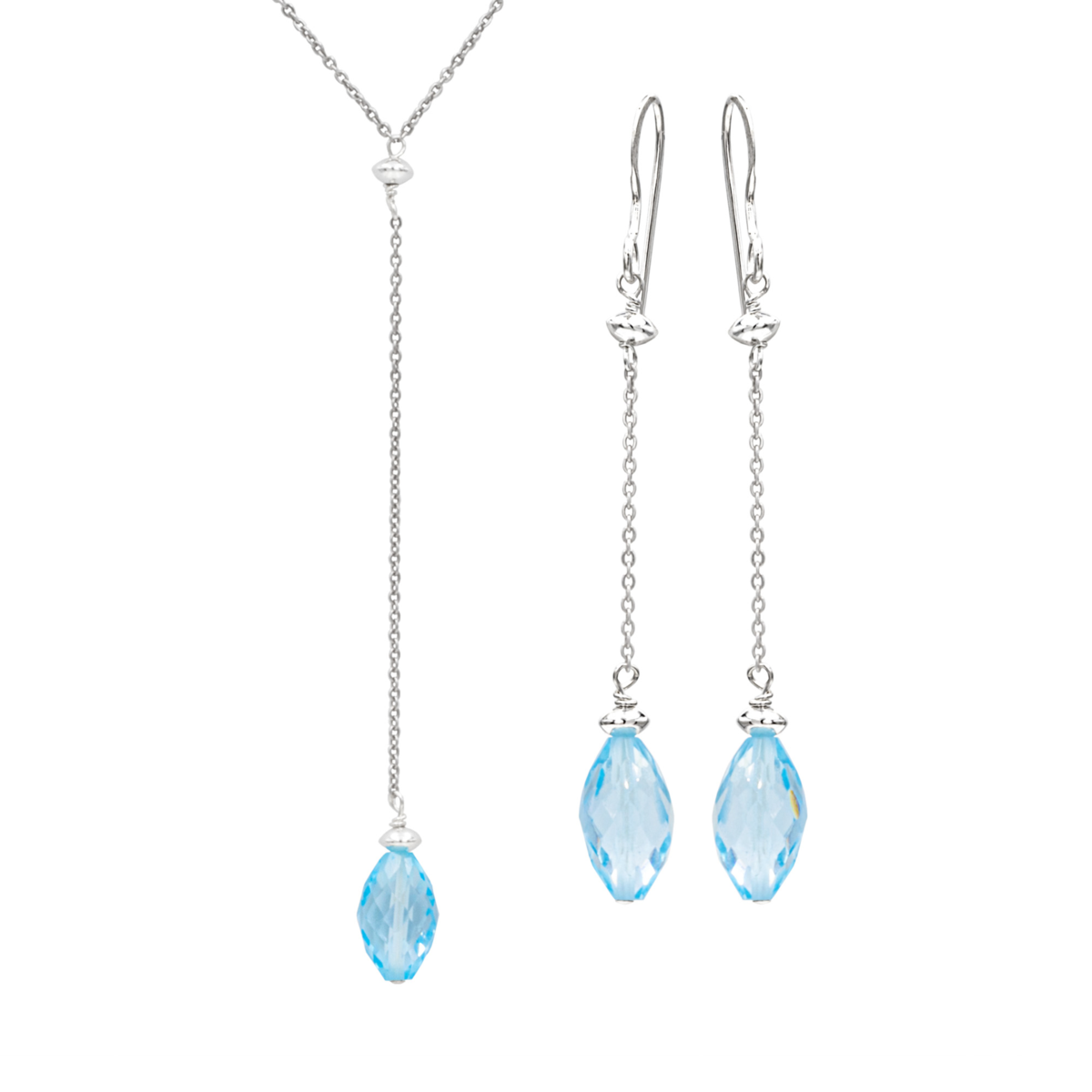 Blue Topaz Briolette Earrings and Necklace Set