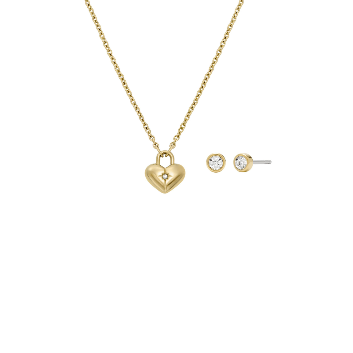 Sadie Gold-Tone Stainless Steel Heart Necklace and Earrings Gift Set