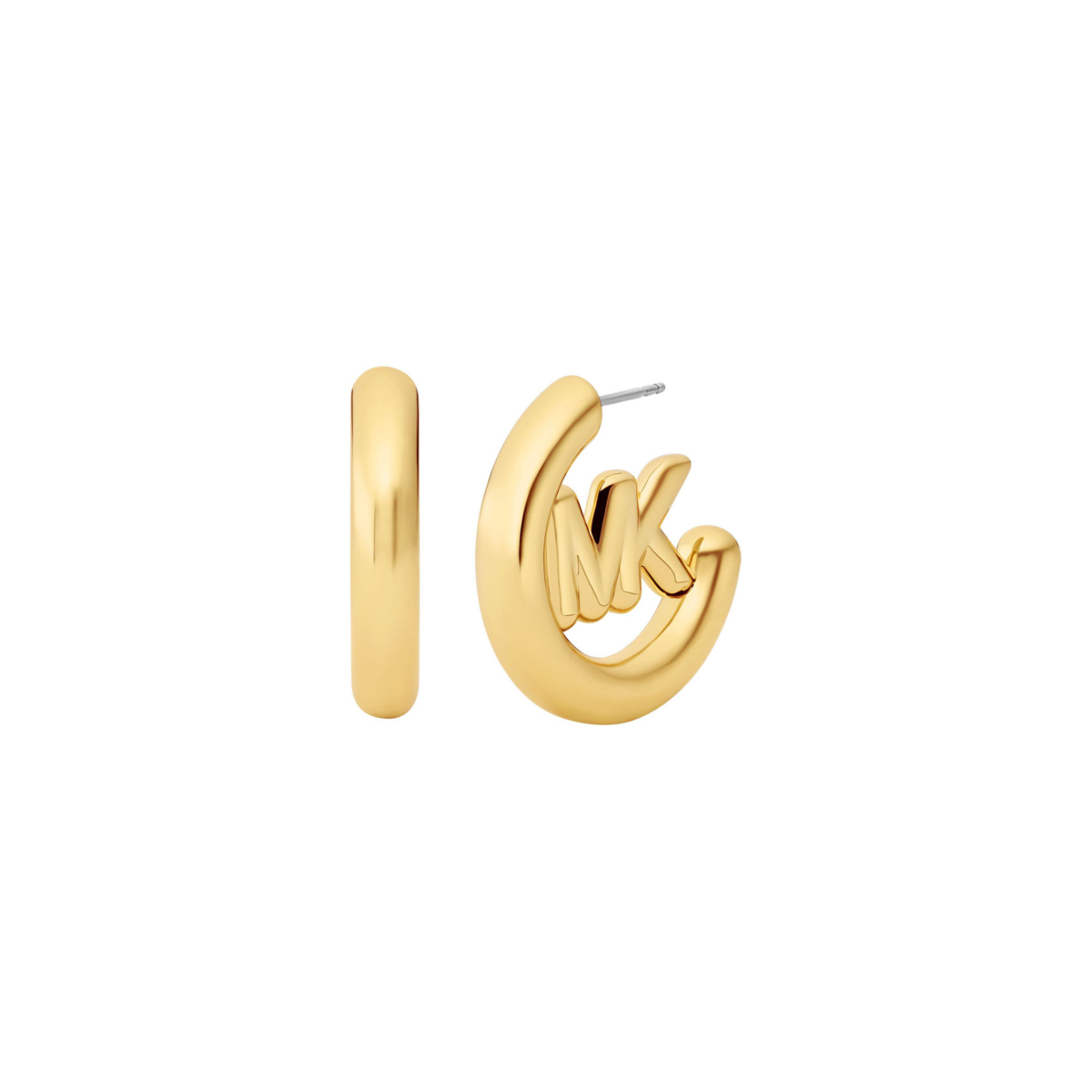 Large Logo Charm Hoop Earrings in Gold