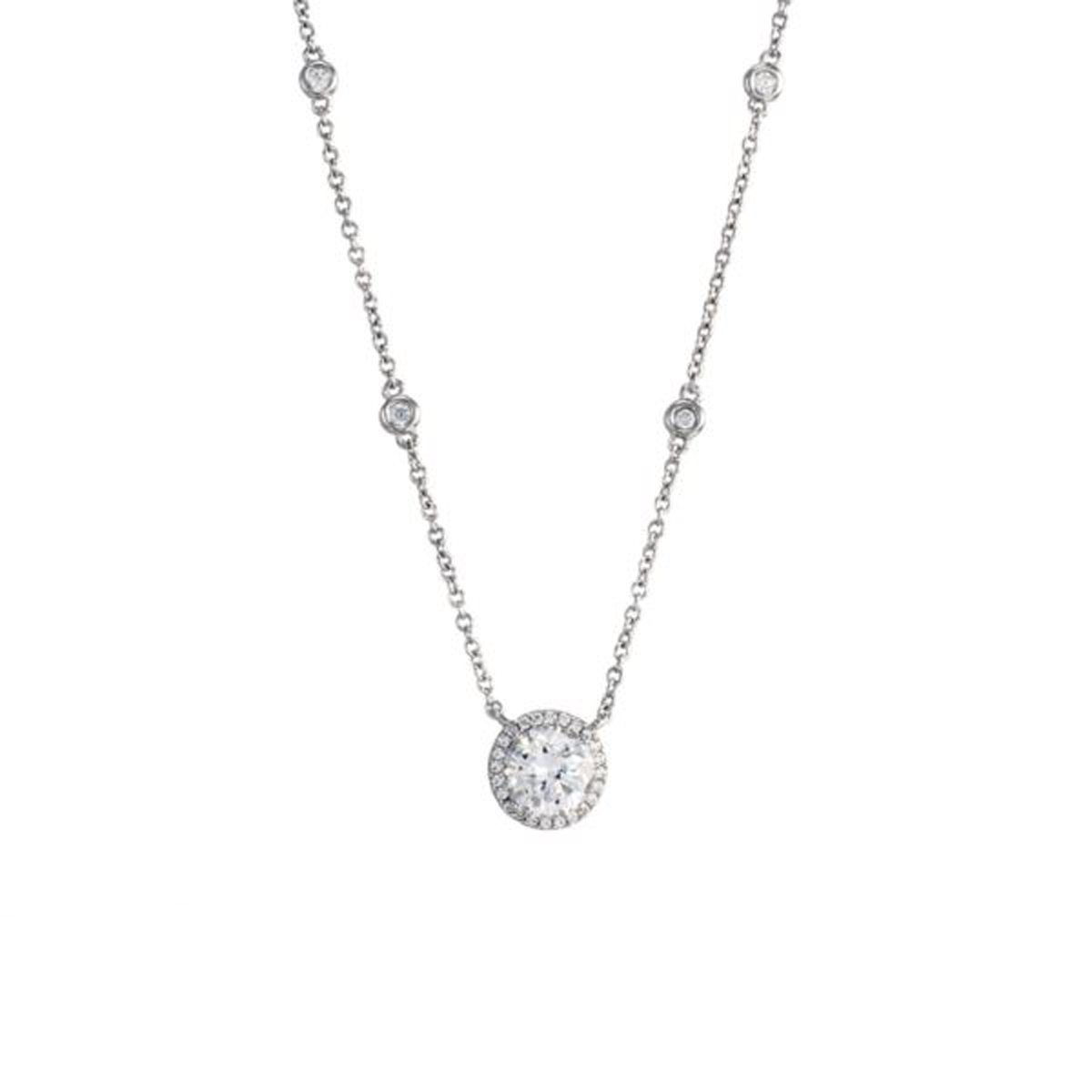 Sterling Silver Cubic Zirconia Halo by the Yard Necklace