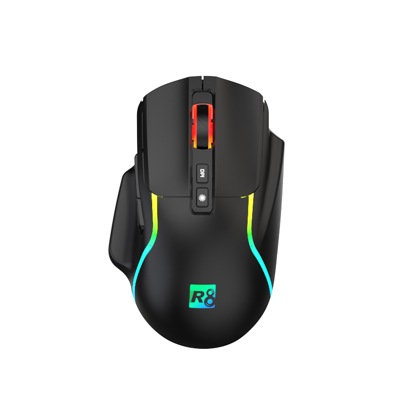 R8 G303 Dual-Mode Wireless 2.4G+Bluetooth, RGB Lighting, 6400DPI, 7D Rechargeable Battery Gaming Mouse