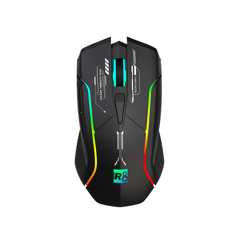 R8 G315 Tri-Mode Wireless 2.4Ghz+Bluetooth+USB-C, RGB lighting, 12800DPI, Rechargeable Battery Gaming Mouse_Black