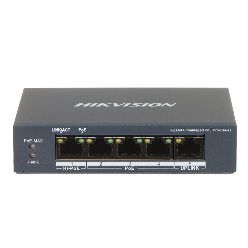 Hikvision DS-3E0505HP-E 4 Port Gigabit Unmanaged Long Range POE++ 65W Switch