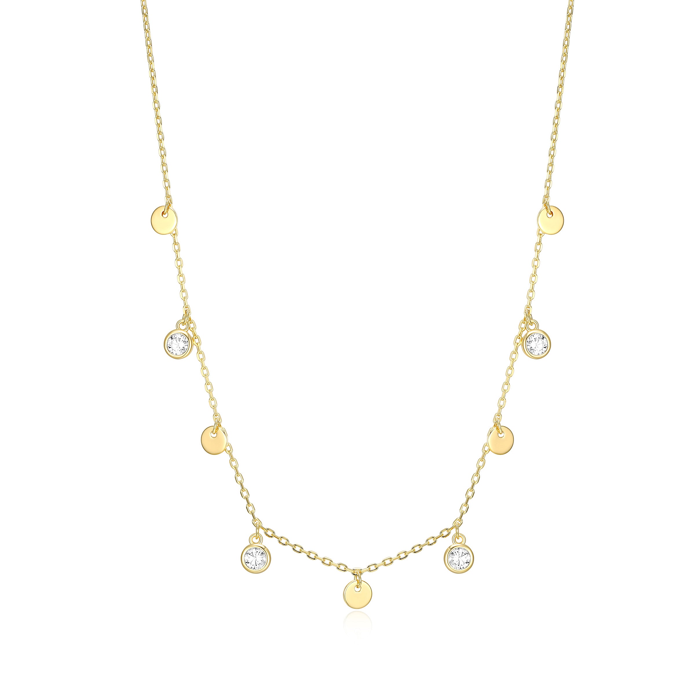 Diamondlite Cz 3Mm Mini Disc Charm Necklace In Sterling Silver With 18K Gold Plating. 16+3".
