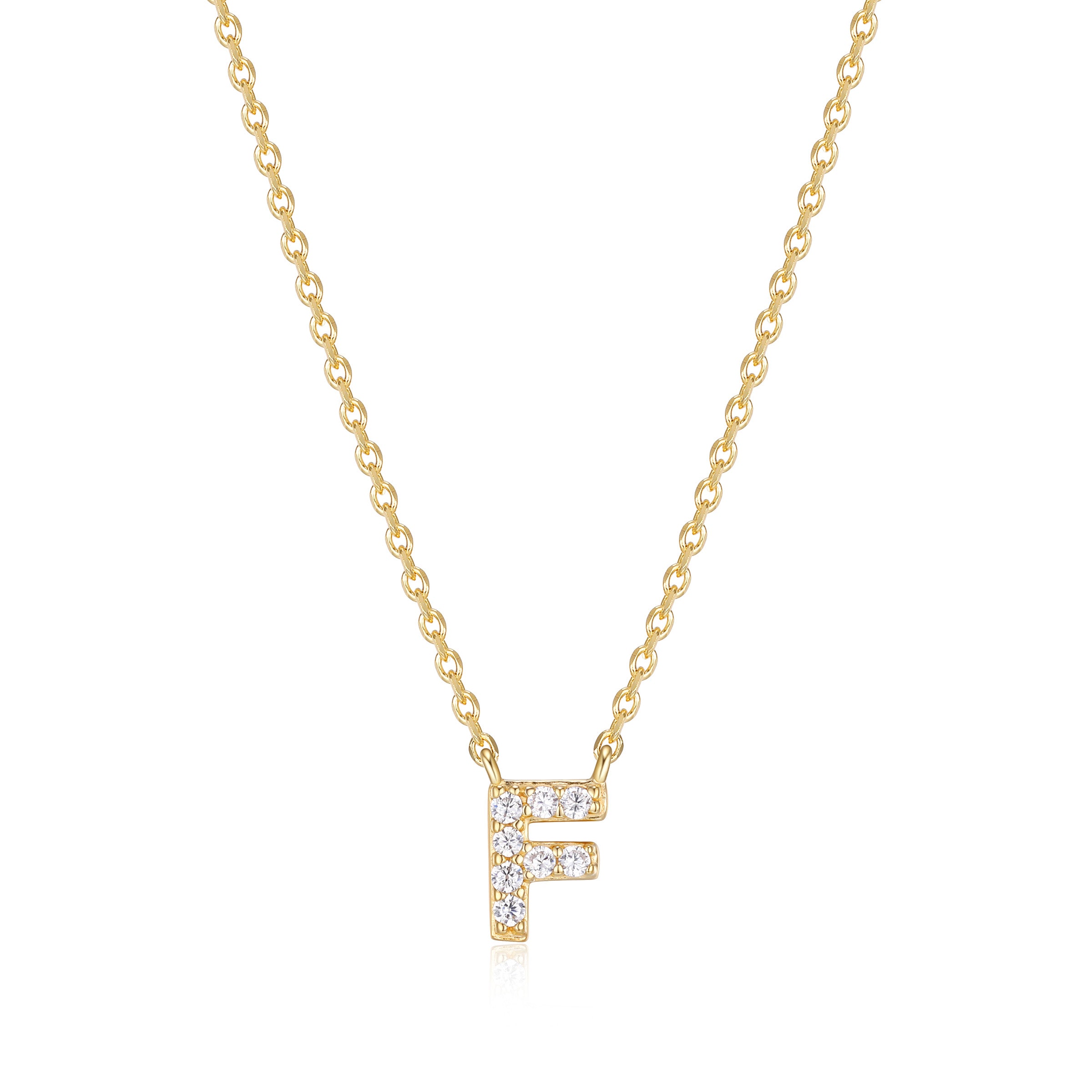 Diamondlite Cz Mini Initial F Necklace In Sterling Silver With 18K Gold Plating. 18".
