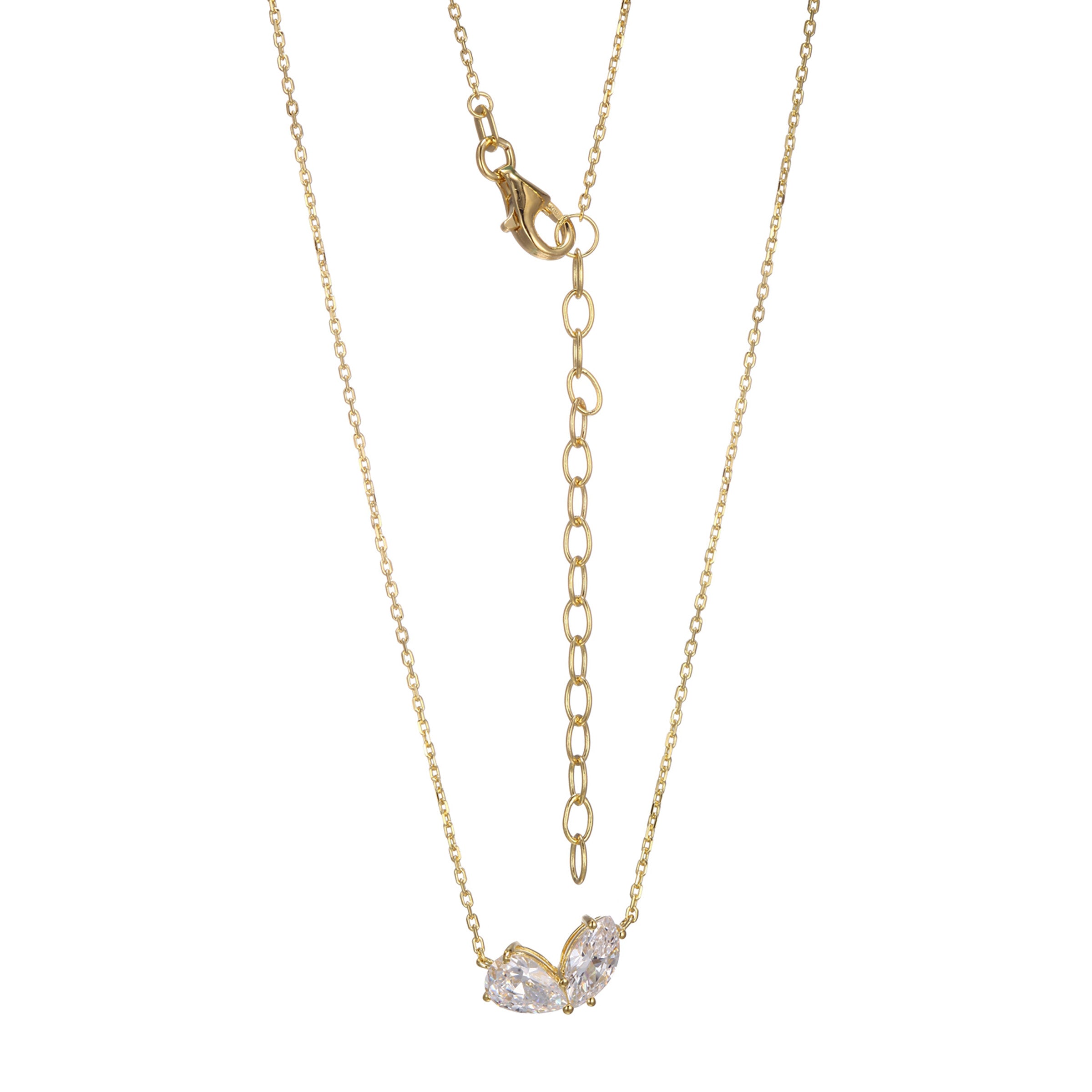 Diamondlite Cz Harmony Pear And Marquise Necklace In Sterling Silver With 18K Gold Plating. 16+2".