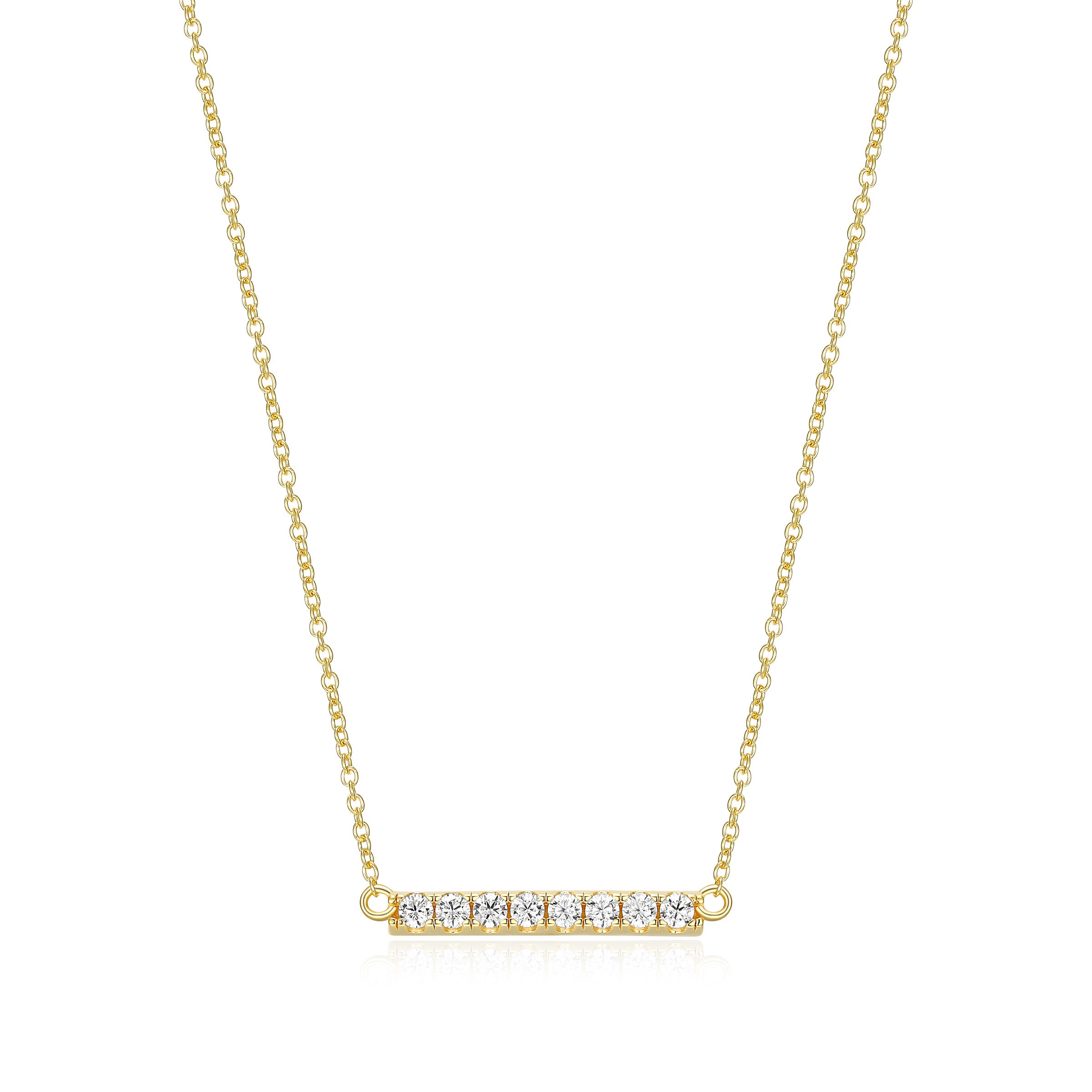 Diamondlite Cz Simple Bar Necklace In Sterling Silver With 18K Gold Plating. 15+3".