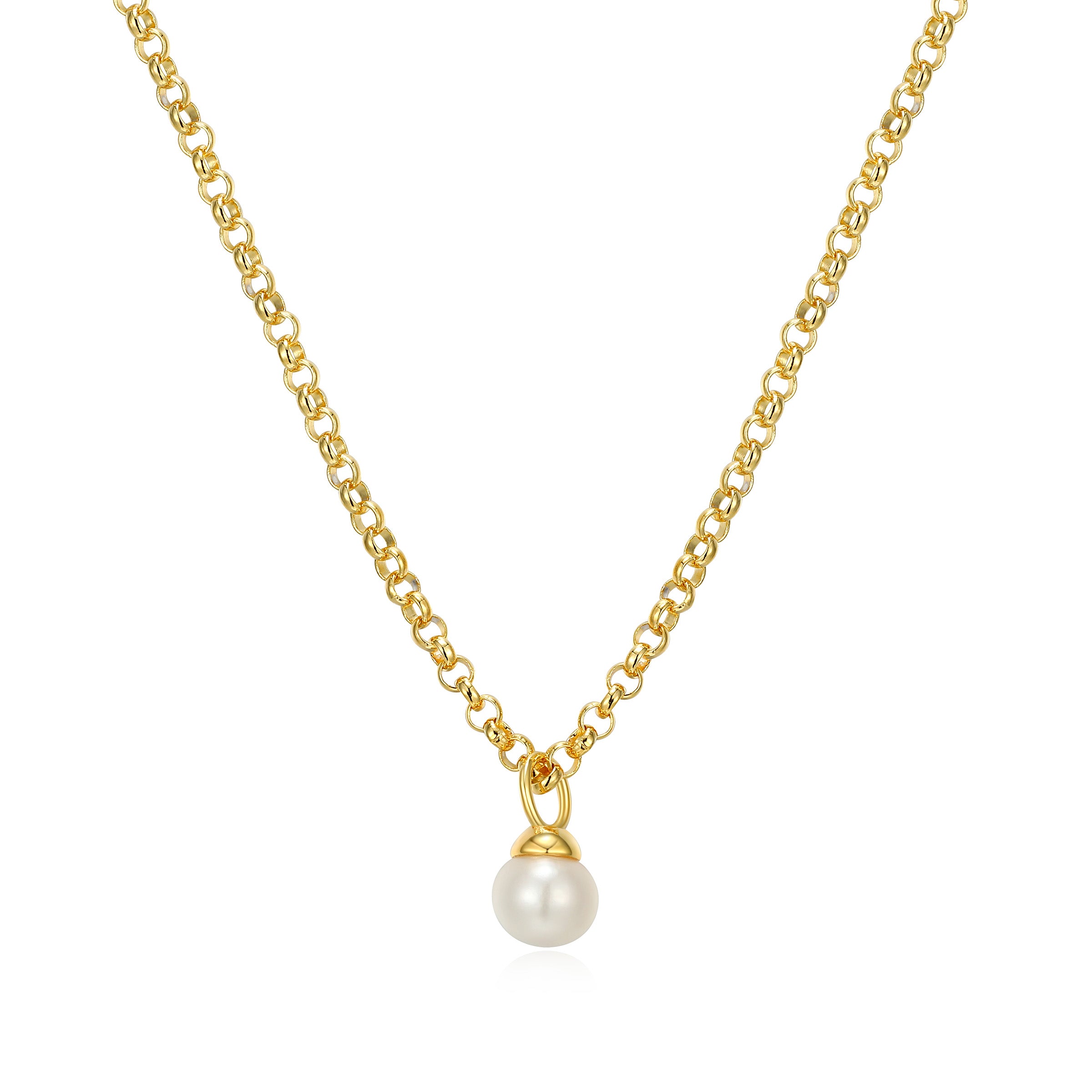 Ss Gp40 Neck G Wht Pl(1A) Off Round 4-4.5Mm #020 Rolo(1.5Mm From M441)Chain 16" Ext 2"