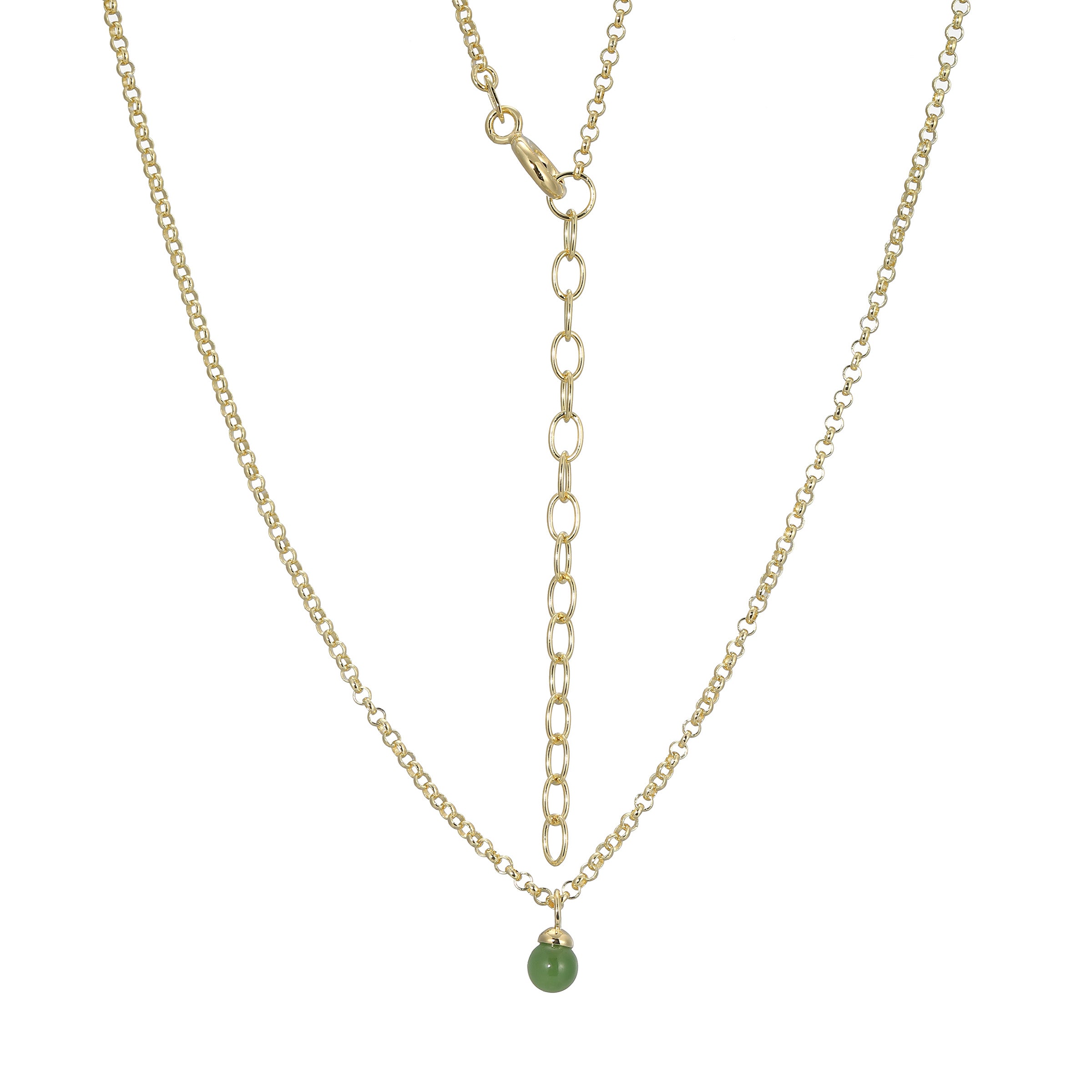 Ss Gp40 Neck G Natural Green Nephrite Jade(A) Rb 4Mm #020 Rolo (1.5Mm From M441) Chain 16" Ext 2"