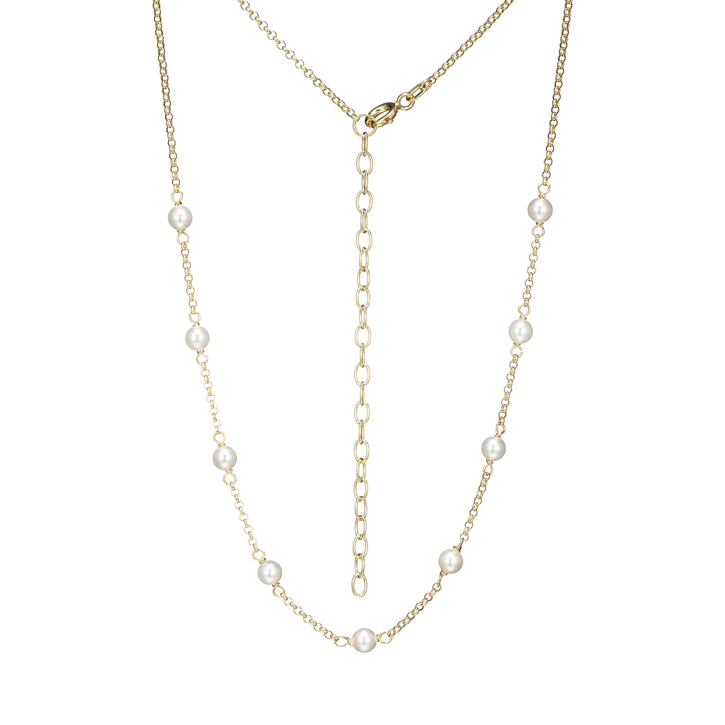 Ss Gp40 Neck White Shell(Pl222) Rb 4Mm #020 Rolo (1.5Mm From M441)Chain 15" Ext 3"