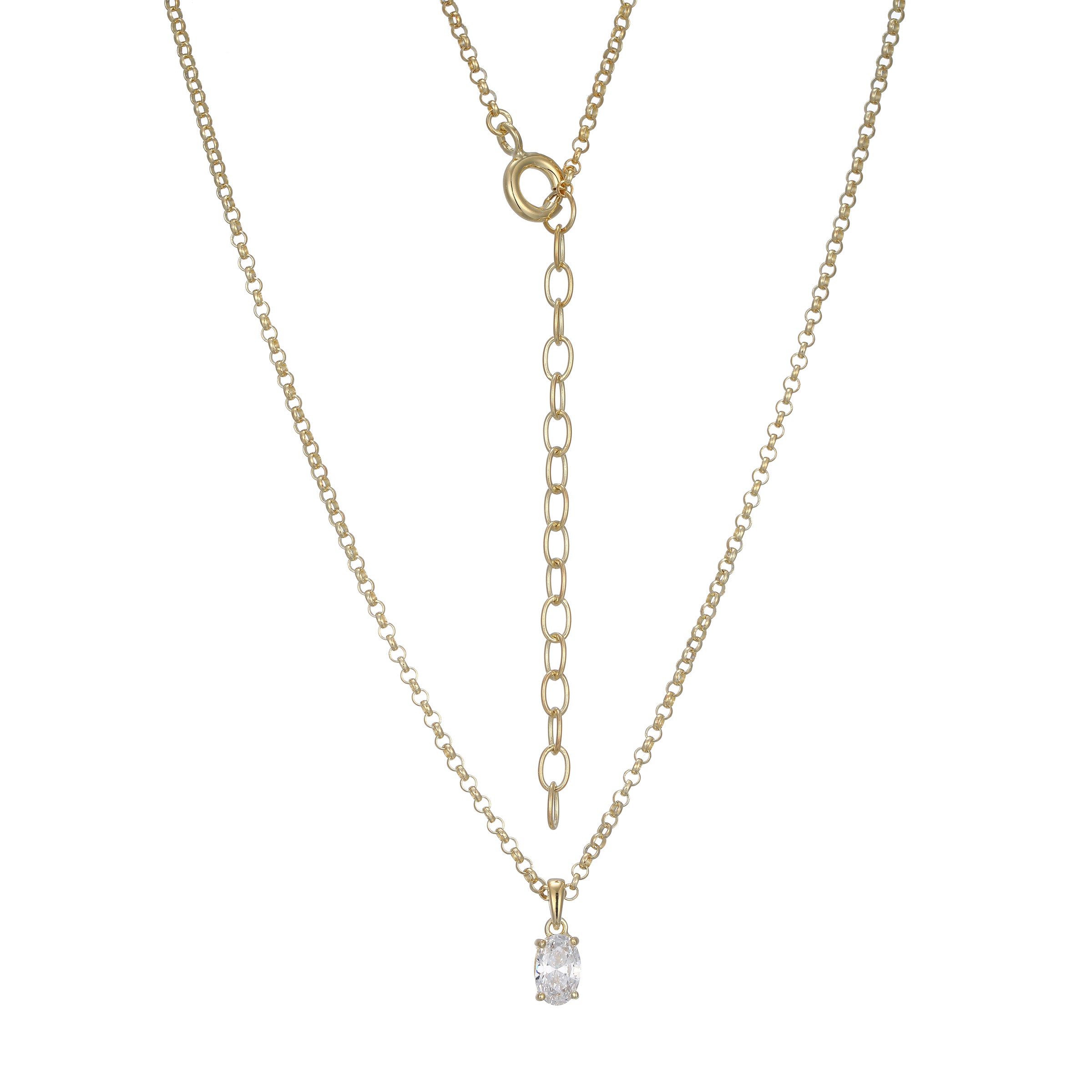 Ss Gp40(10K Color) Neck 3A Cz Ov 6X4Mm #020 Rolo Chain 18" Ext 2"