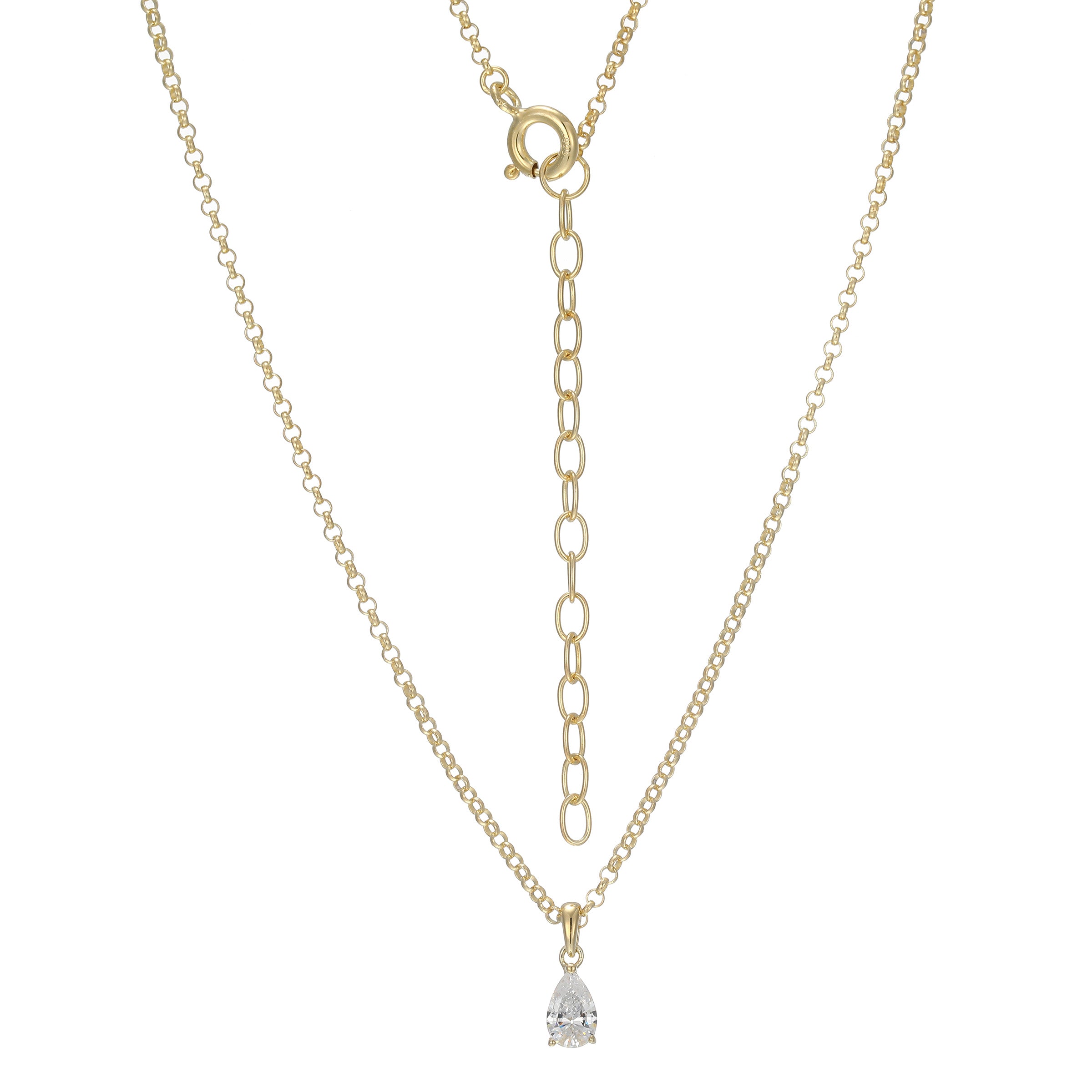 Ss Gp40(10K Color) Neck 3A Cz Pr 6X4Mm #020 Rolo Chain 18" Ext 2"