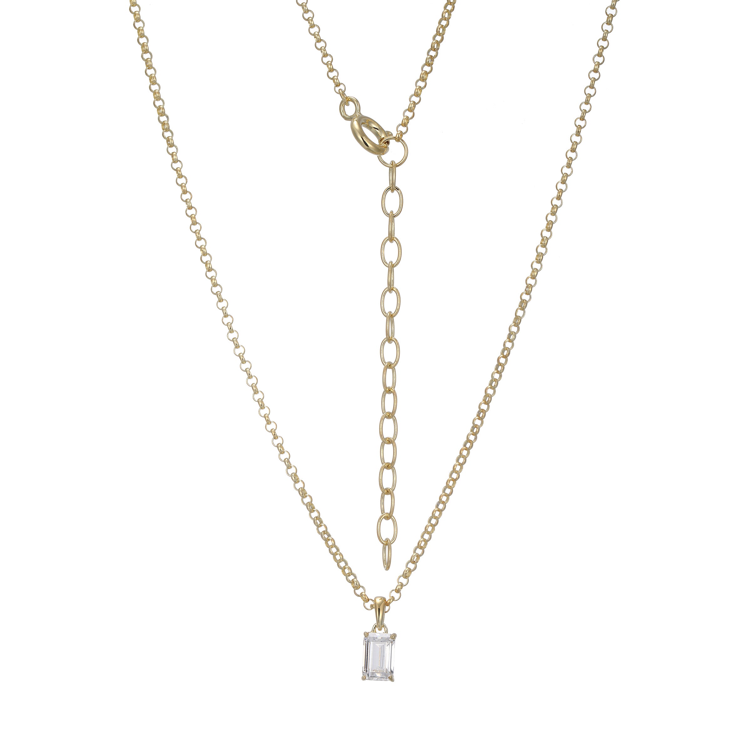 Ss Gp40(10K Color) Neck 3A Cz Em 6X4Mm #020 Rolo Chain 18" Ext 2"