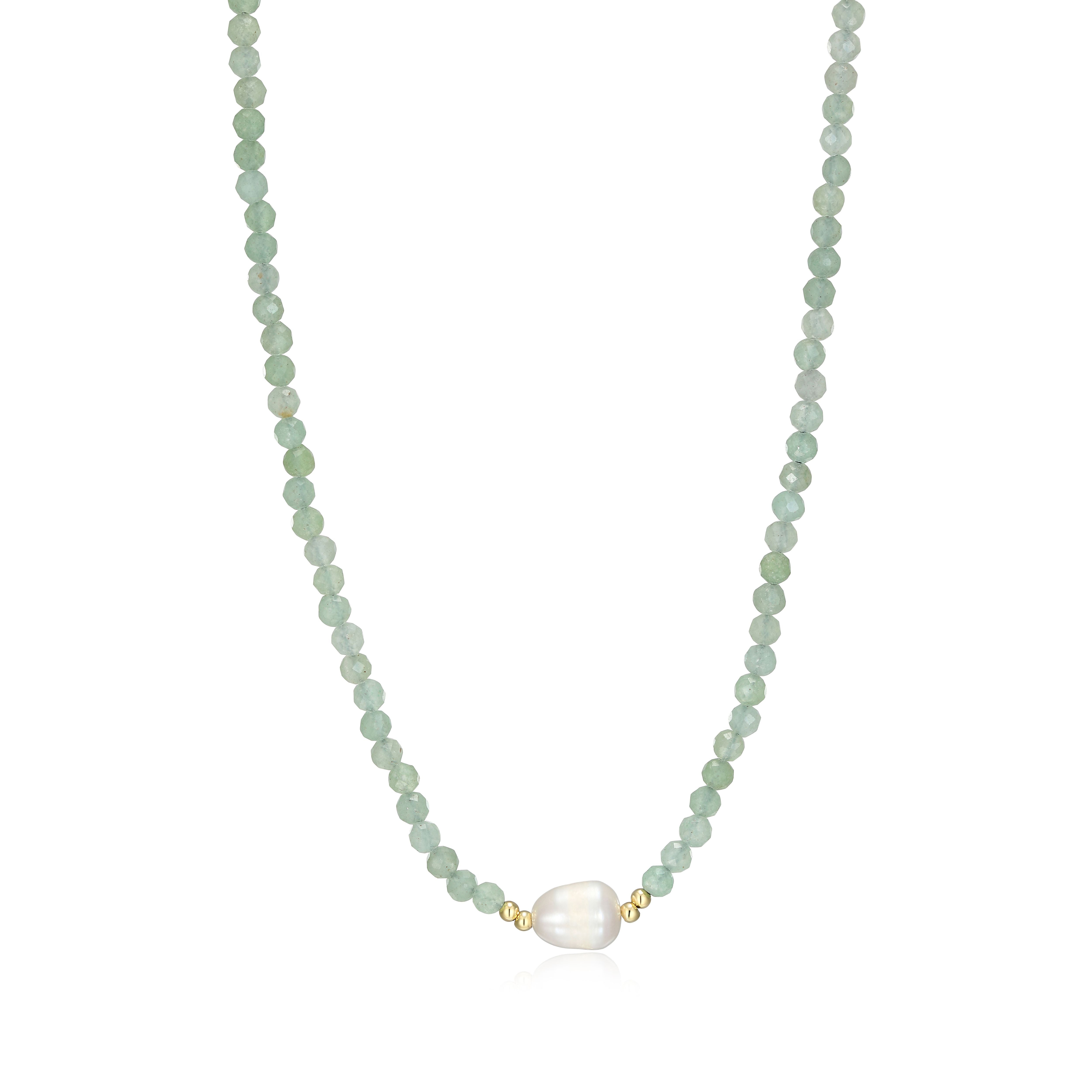RN0202 - Freshwater Pearl & Genuine Dark Green Aventurine Beaded Necklace