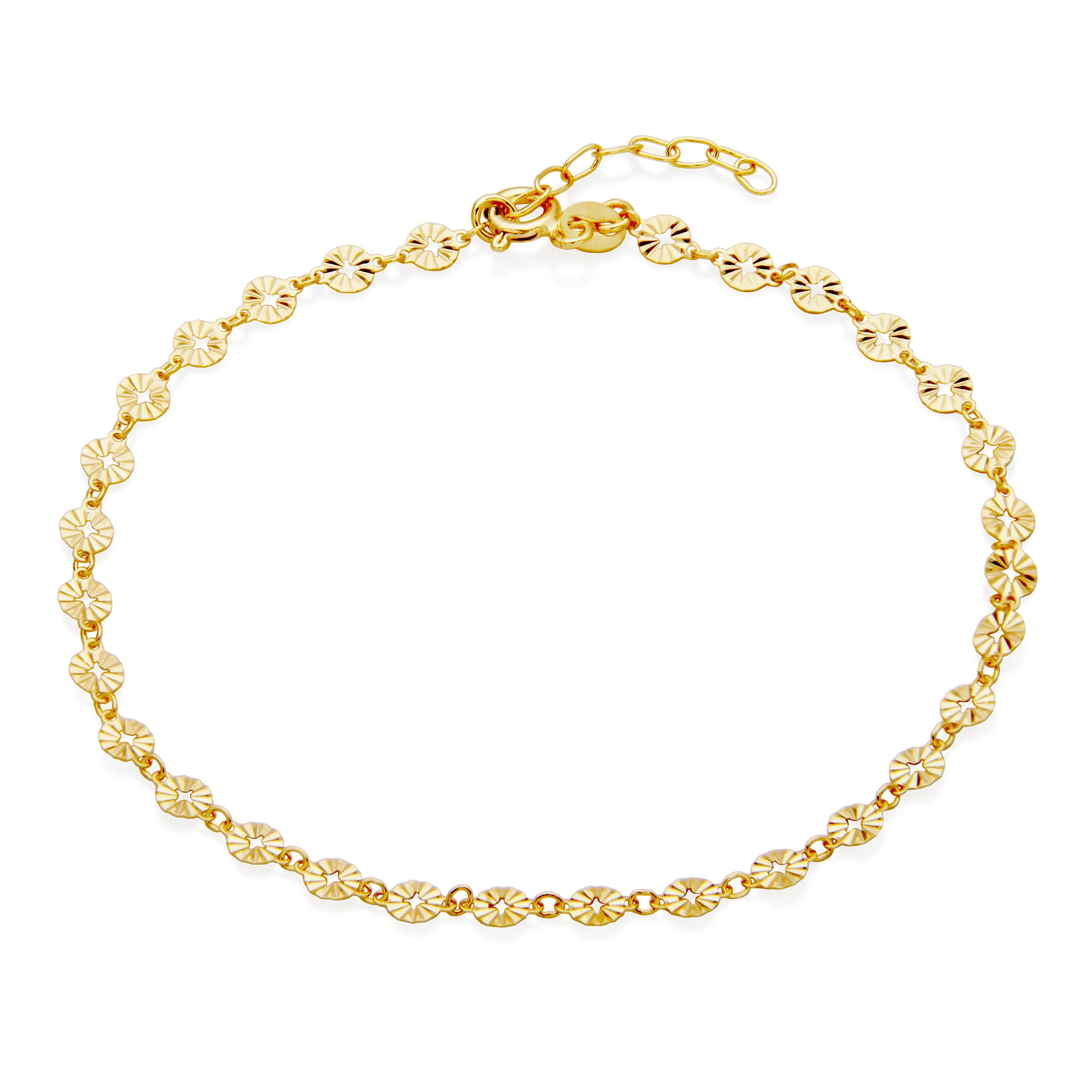 Diamond-Cut 4Mm Round Petal Chain Anklet In Sterling Silver With 18K Gold Plating.  9+1".