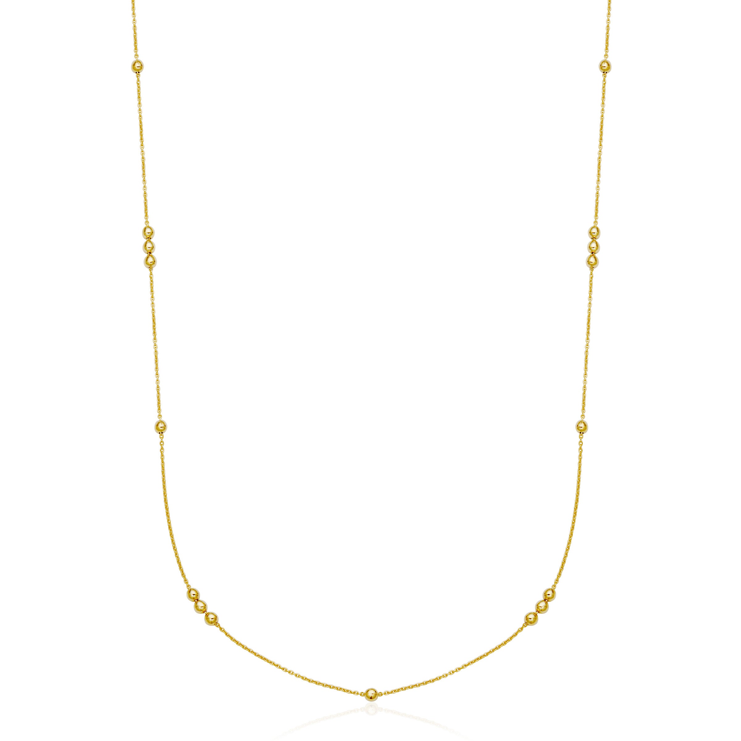 Simple Stationed 3Mm Bead Chain Necklace In Sterling Silver With 18K Gold Plating. 16+2".