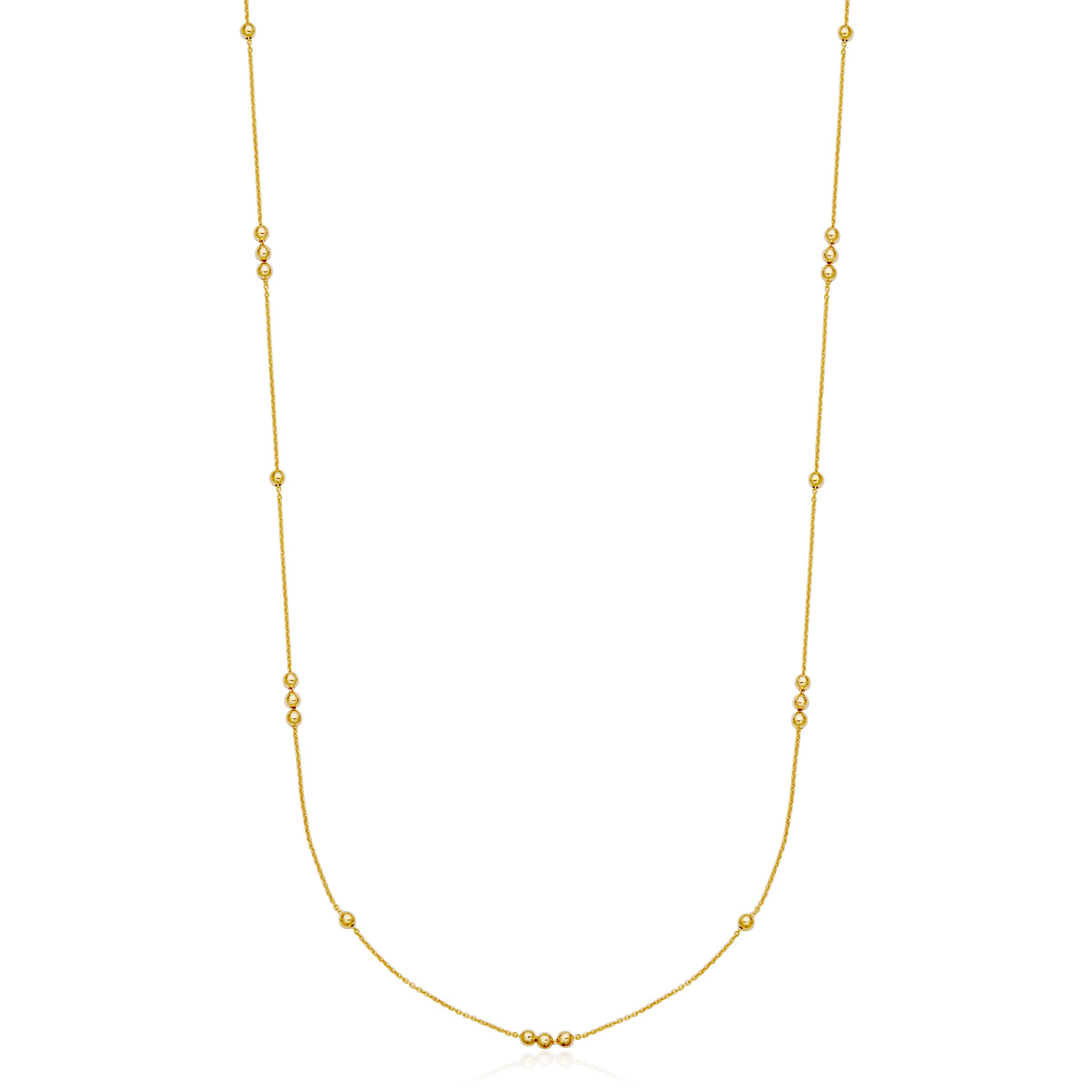 Simple Stationed 3Mm Bead Chain Long Necklace In Sterling Silver With 18K Gold Plating. 36".