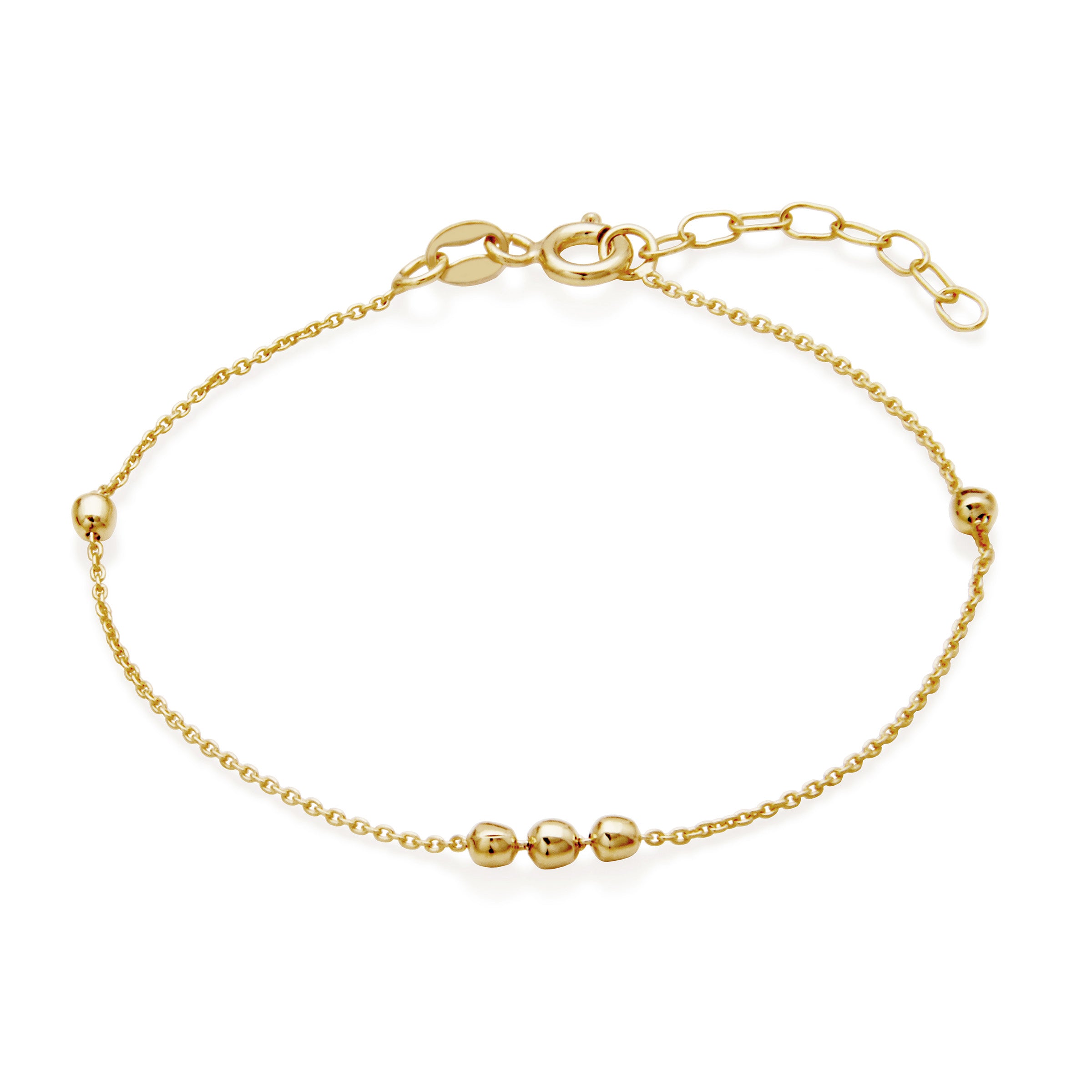 Simple Stationed 3Mm Bead Chain Bracelet In Sterling Silver With 18K Gold Plating. 6.5+1".