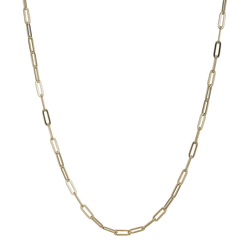 Sterling Silver Necklace Made Of Paperclip Chain (3Mm), Measures 17" Long, Plus 2" Extender For Adjustable Length, 18K Yellow Gold Plated