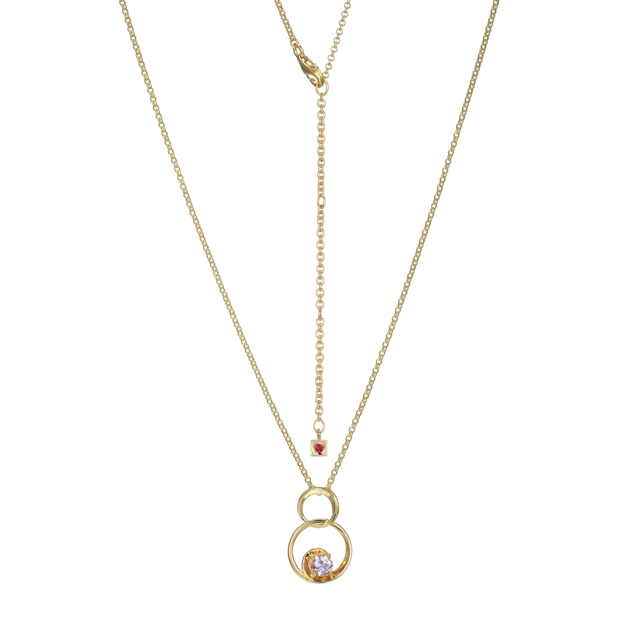 This Swirl Collection Necklace Features A Genuine Pink Amethyst That Adds A Touch Of Elegance And Color. The 18K Gold-Plated Sterling Silver Rolo Chain, Adjustable From 17" To 20", Complements The Pendant Beautifully.