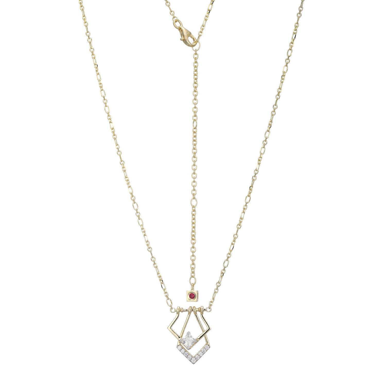 This Art Deco Collection Necklace Features A Cubic Zirconia Centerpiece, Adding A Touch Of Sparkle To Any Outfit. Crafted From 18K Gold-Plated Sterling Silver, The 16" Cable Chain Includes A 3" Extender For Adjustable Length.