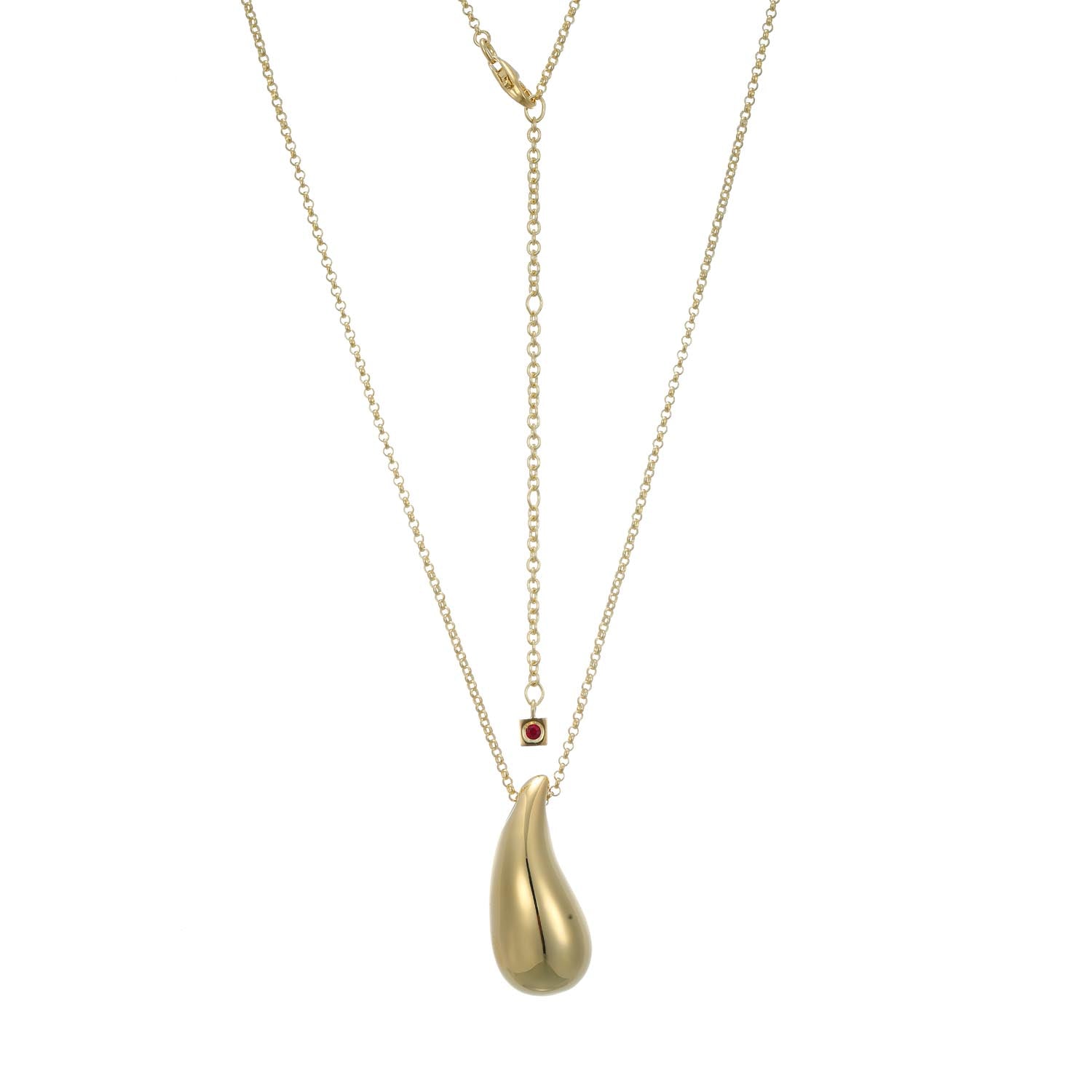 This Teardrop Collection Pendant Necklace Features A Sleek Yellow Gold-Plated Teardrop On A Slender Chain, Completed By Elle'S Signature Ruby. Its Refined Simplicity Adapts Effortlessly To Any Occasion.
