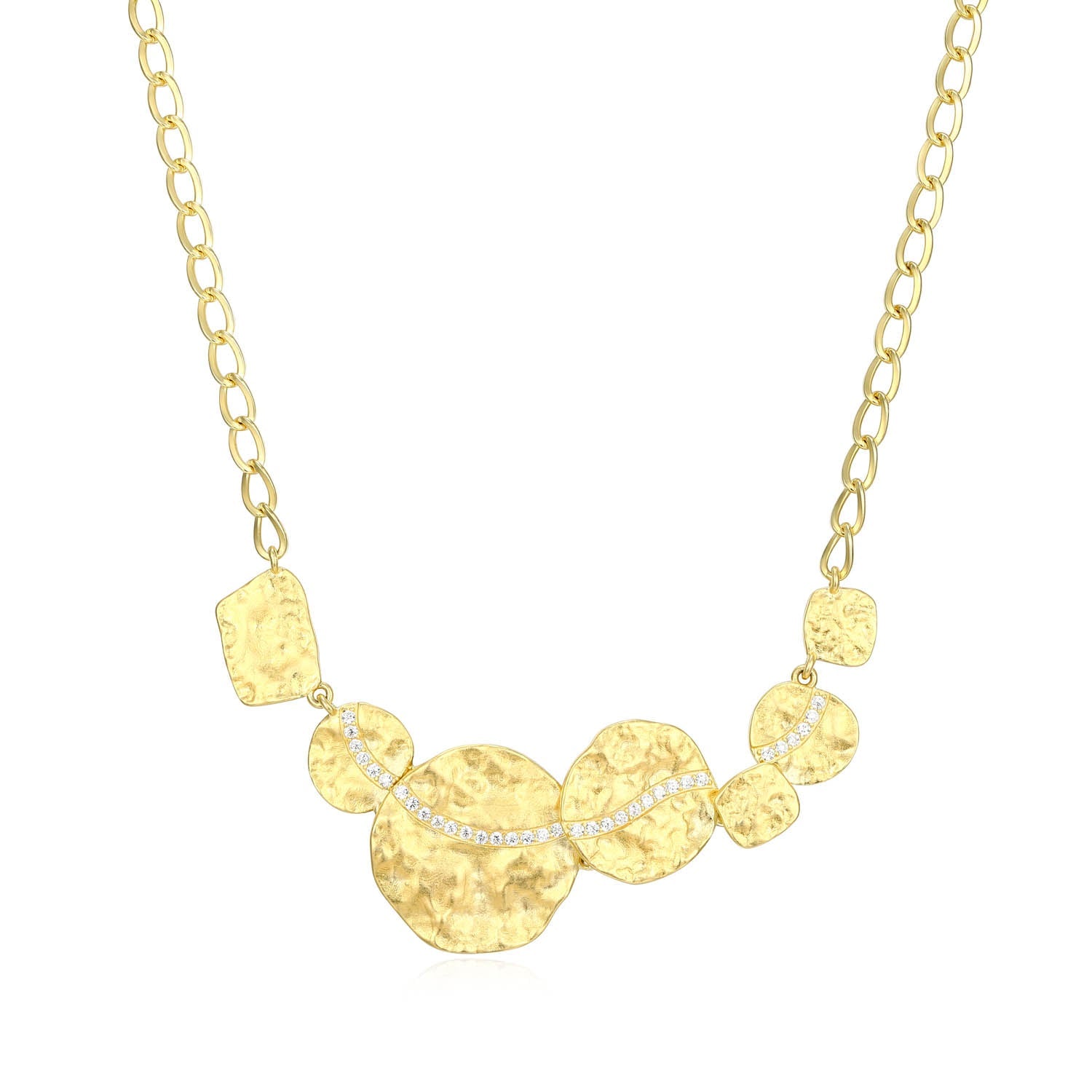 Sterling Silver Elle "Galaxy" Yellow Gold Plated White Cz Necklace On 17" + 3" Extension Cable Chain